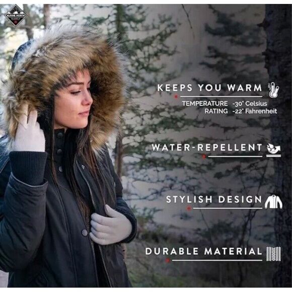 Alpine North Women's Vegan Down Parka Jacket with Faux Fur Black Sz. 4x - Picture 6 of 7